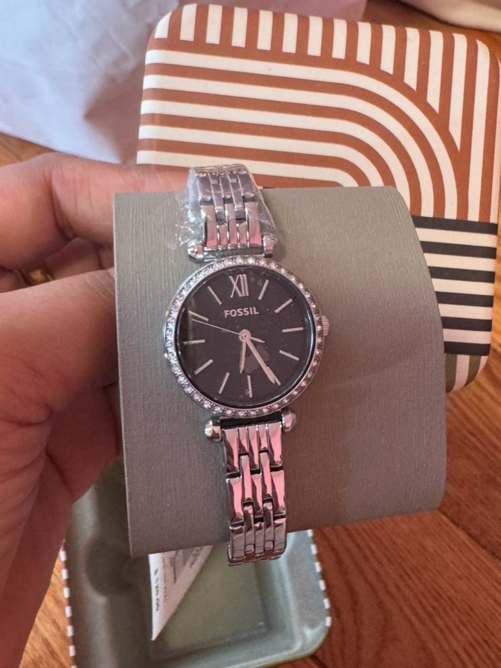 Fossil Silver Stainless Steel Women's Watch with Black Dial